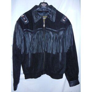 Protech Leather Apparel Mens Leather Jacket Sz 46 Black Tassels Western Cowboy b